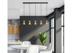Lampadario Lineare Industrial-Nordico Spinoso Acciaio Nero Marrone 5 Luci E27 Marru00f3n Sale