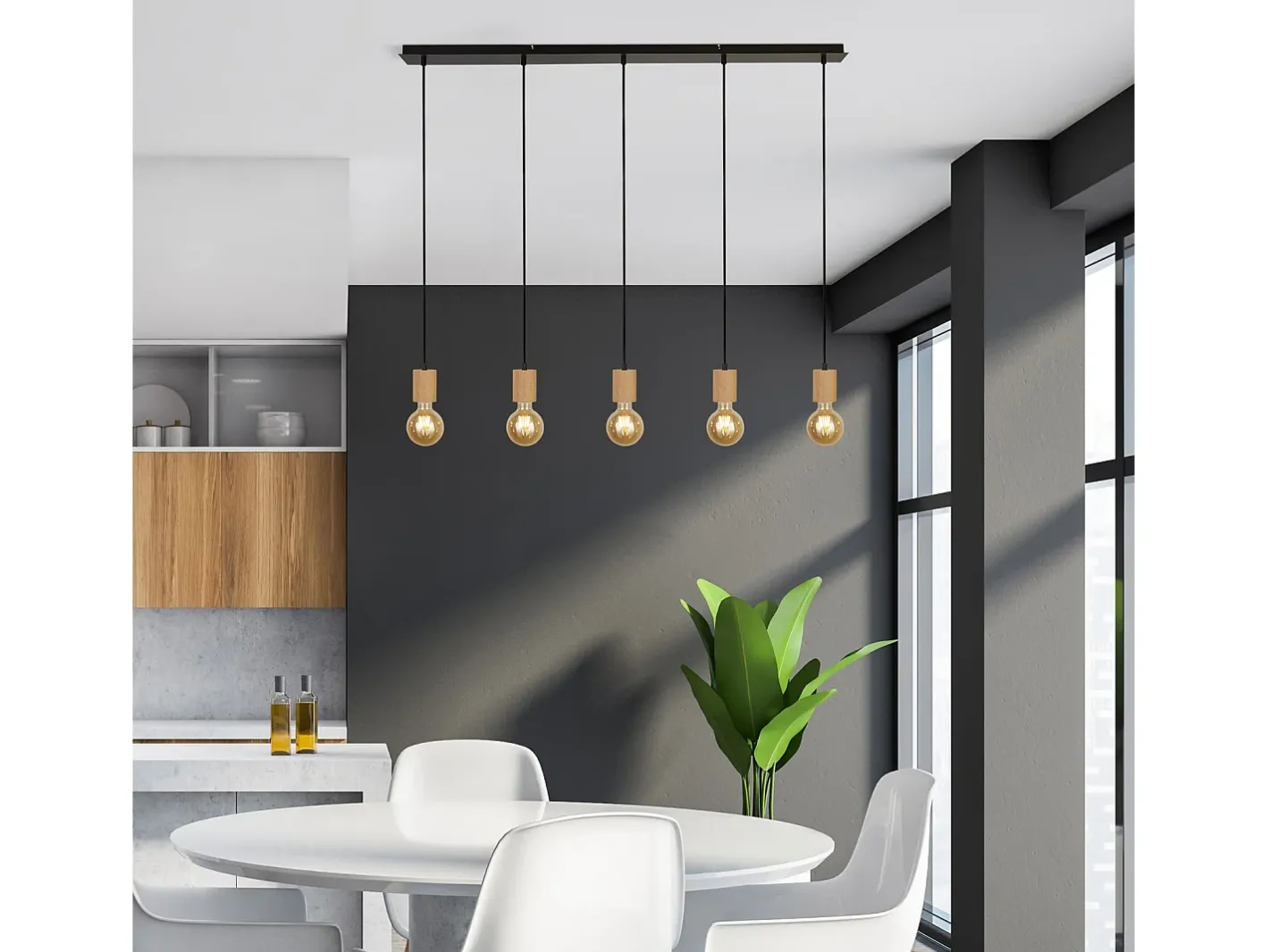 Lampadario Lineare Industrial-Nordico Spinoso Acciaio Nero Marrone 5 Luci E27 Marru00f3n Sale