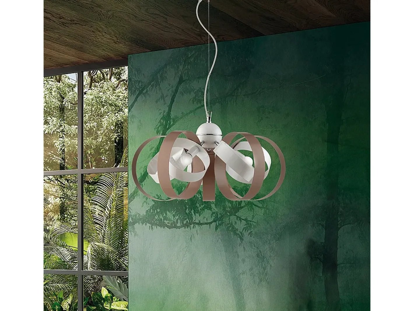 Lampadario Moderno 5 Luci Cerchi Ferro Bianco e Tortora Serie Bolla Topo Sale