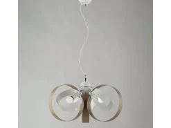 Hot Lampadario Moderno 3 Luci Cerchi Ferro Bianco e Tortora Serie Bolla Topo
