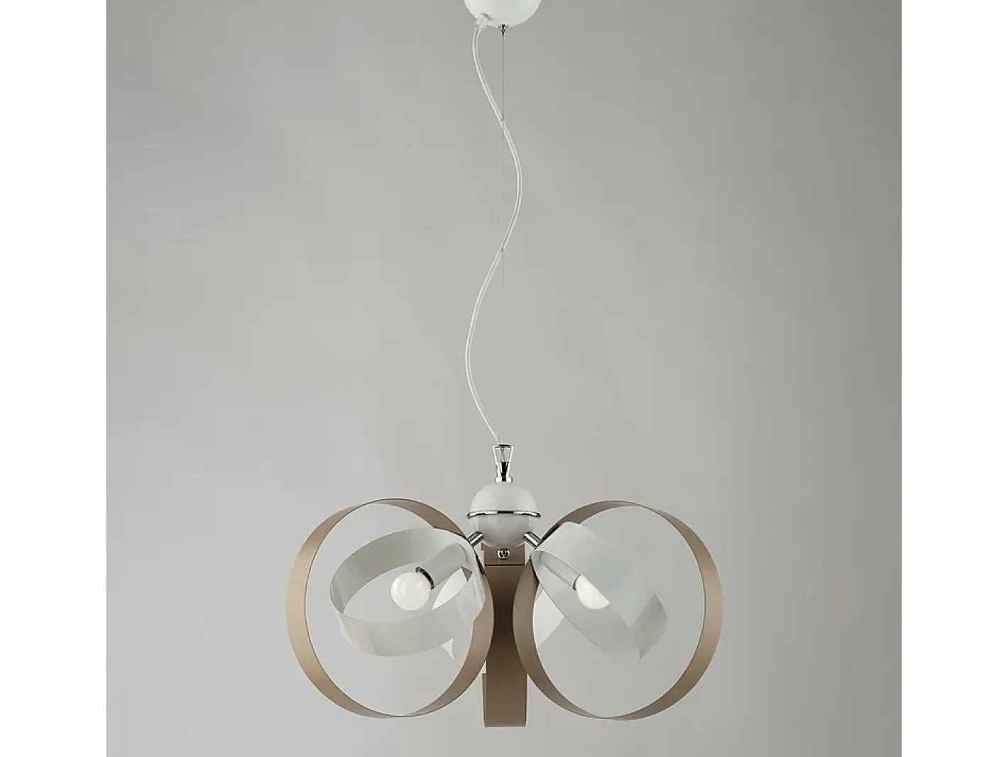 Hot Lampadario Moderno 3 Luci Cerchi Ferro Bianco e Tortora Serie Bolla Topo