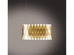 Lámpara Suspendida-Lampadario Moderno Ovale Amanda Polilux ® New Gold E Metallo Cromo 3 Luci E27 Dorado