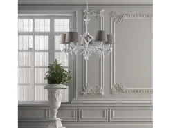 Lámpara Suspendida-Lampadario Shabby Chic Lucy Bianco 5 Luci Paralumi Tortora BeLight Topo