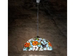 Lámpara Suspendida-Lampadario Tiffany Vetro 3 Luci E27 Multicolor
