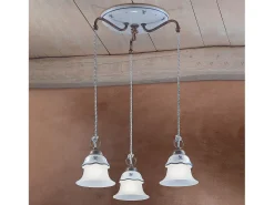 Ferroluce Lámpara Suspendida-Lampadario Tondo Classico Ferrara Metallo Ceramica Nero Sfumato Rame 3 Luci E14 Negro