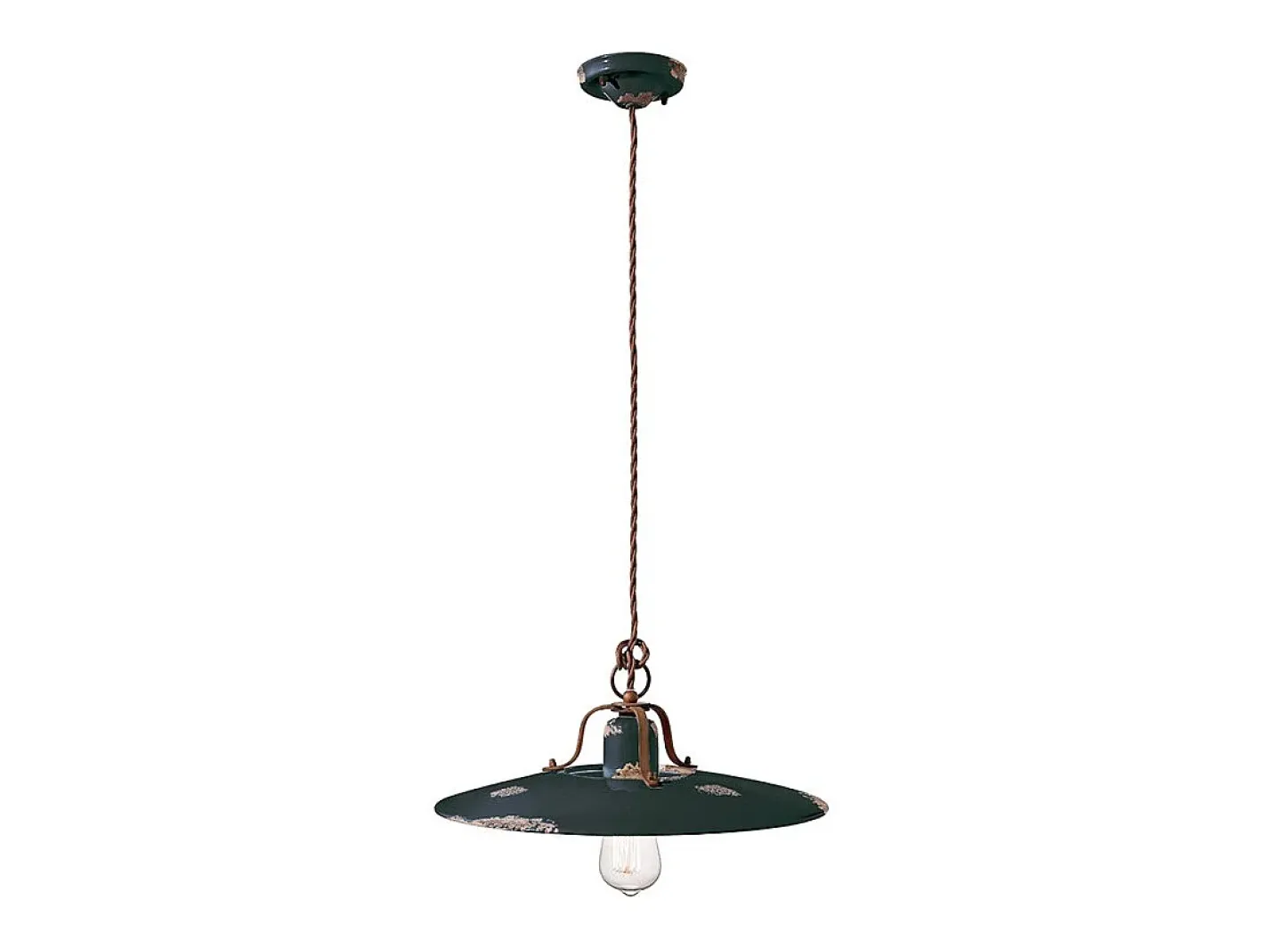 New Ferroluce Lampadario Vintage Country Ferro E Ceramica Nero 1 Luce E27 Negro