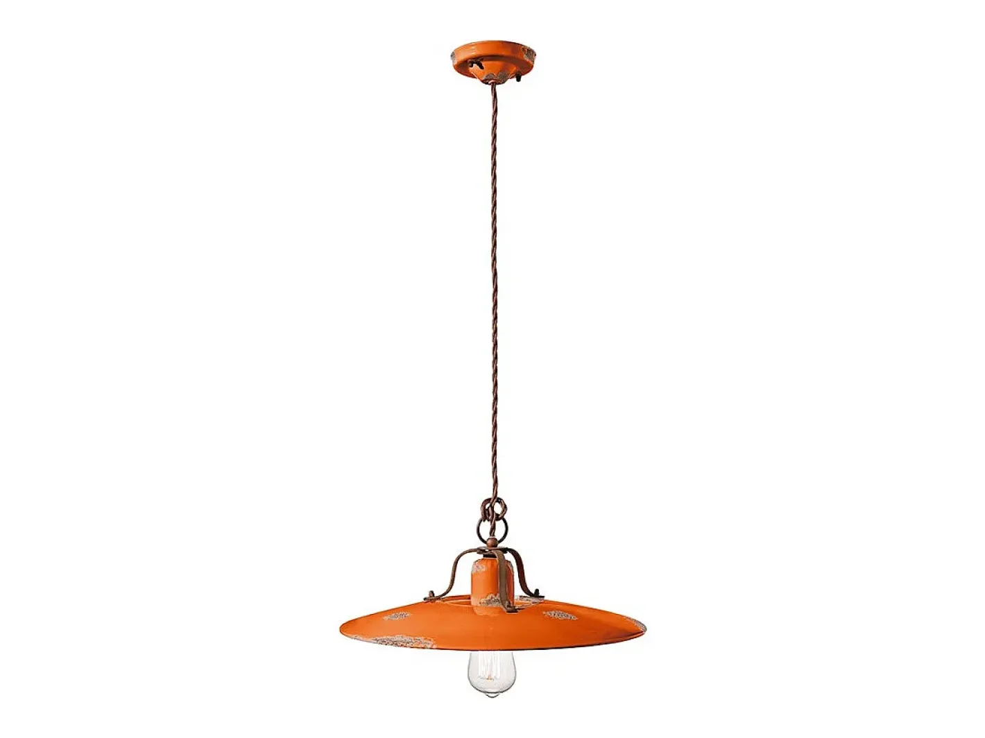 Online Ferroluce Lampadario Vintage Country Ferro E Ceramica Arancio 1 Luce E27 Naranja