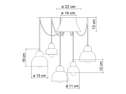 Ferroluce Lámpara Suspendida-Lampadario Vintage Decò Berimbau Ceramica Grigio Sabbia 3 Luci E27 Gris