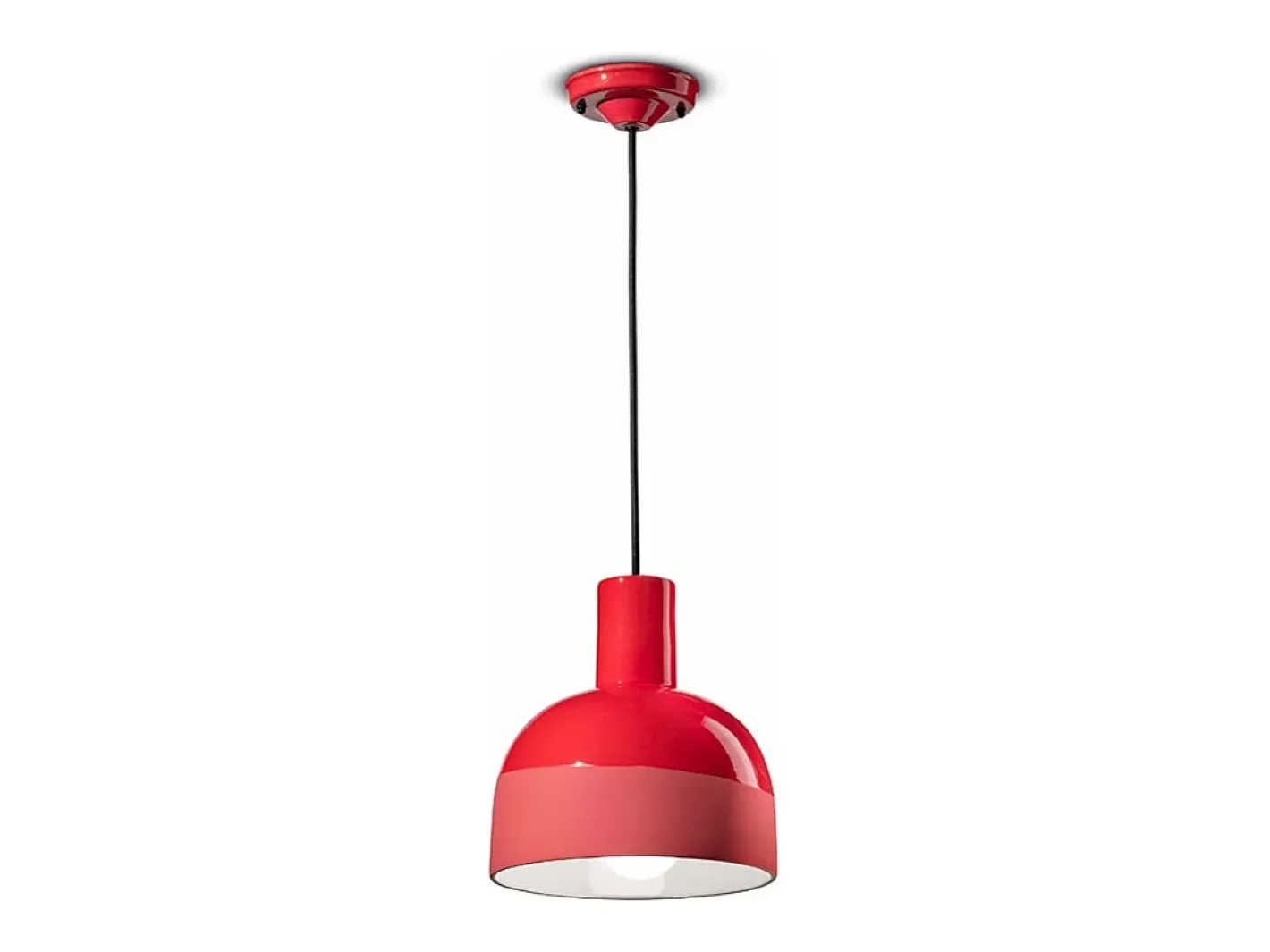 Ferroluce Lampadario Vintage Decò Caxixi Ceramica Rosso Corallo 1 Luce E27 Rojo
