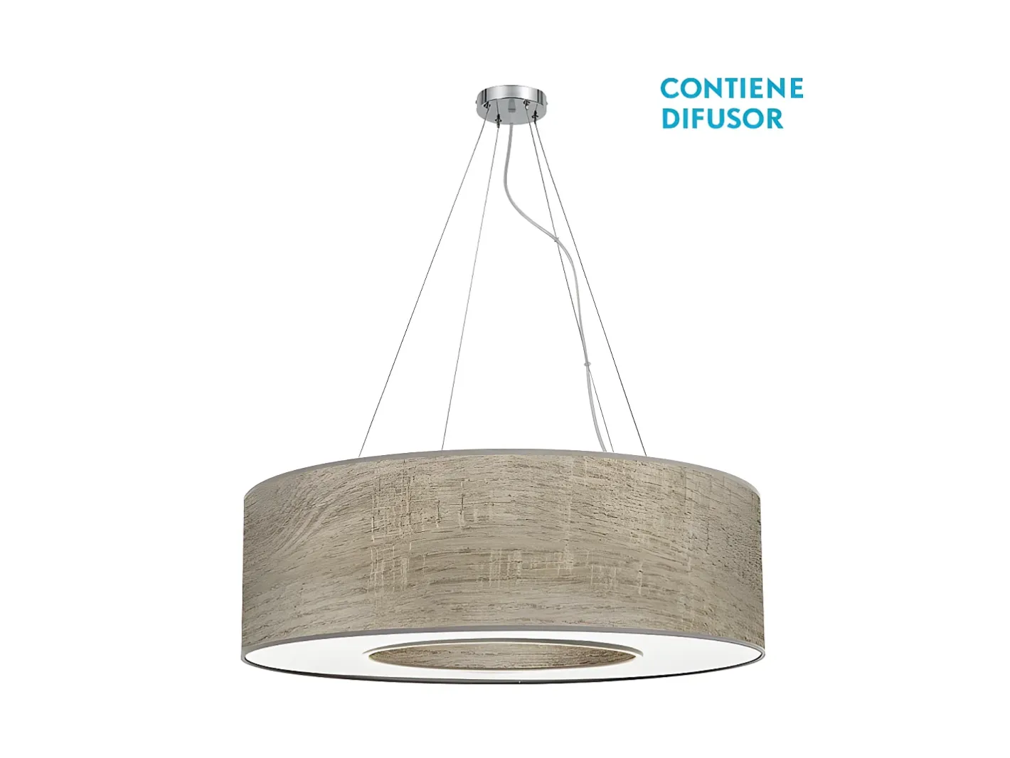 AKUNADECOR Lampara Colgante 4luces Modelo Haiti Cromo/madera Gris Plateado New
