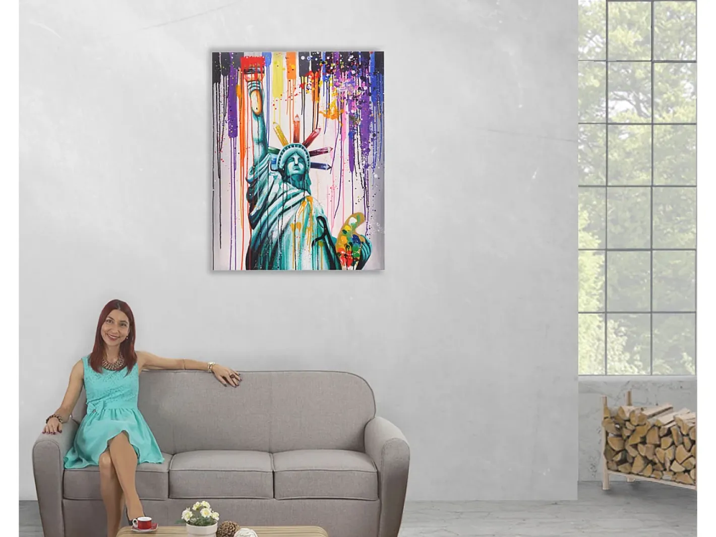MCW Cuadro-Óleo Estatua de la Libertad pintado a mano Multicolor