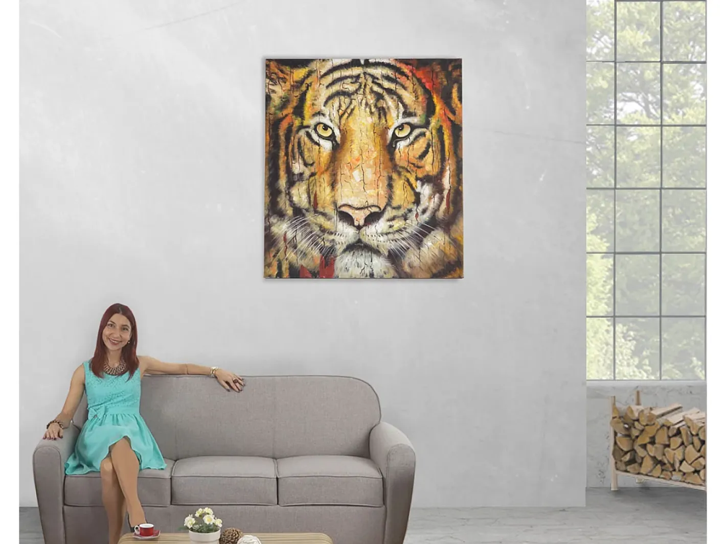 Discount MCW Óleo tigre pintado a mano Multicolor