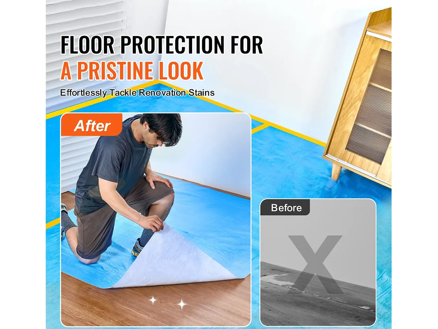 Lámina Protectora para Alfombras SucceBuy, 101 x 2560 cm, Easy Cut Floor Shield, Compatible con Toda una Gama de Materiales para Alfombras Azul