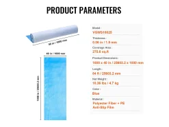 Lámina Protectora para Alfombras SucceBuy, 101 x 2560 cm, Easy Cut Floor Shield, Compatible con Toda una Gama de Materiales para Alfombras Azul