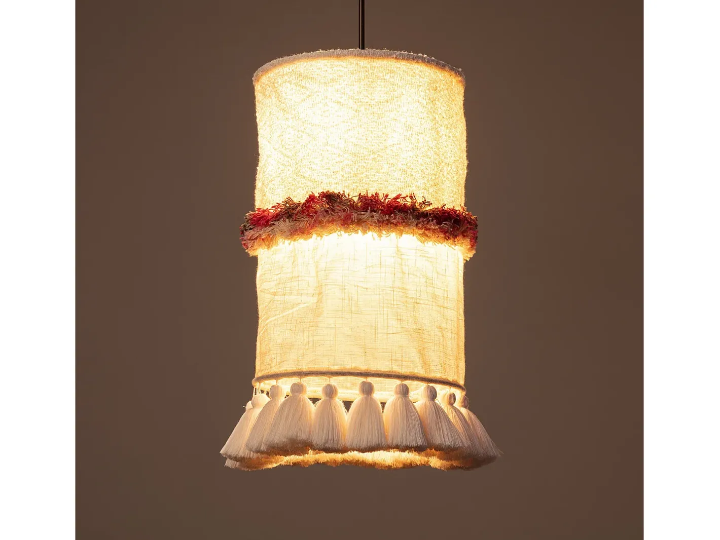 Discount Ledkia Lámpara Colgante Algodón Haida Blanco Roto Multicolor