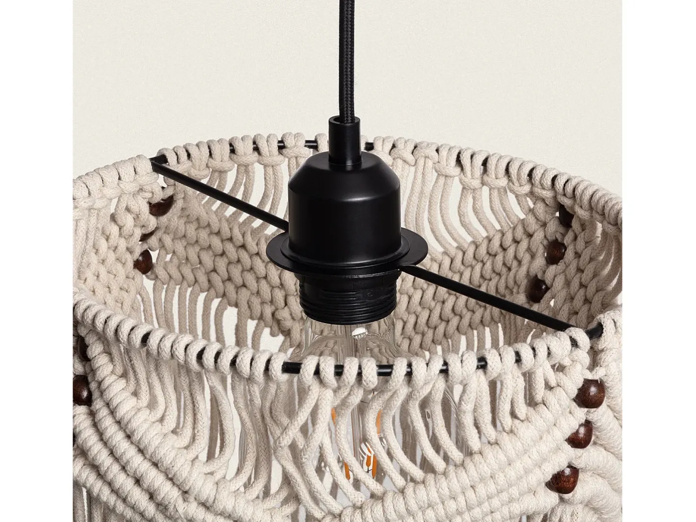 Ledkia Lámpara Suspendida-Lámpara Colgante Algodón Macramé Nanti Blanco Roto Multicolor