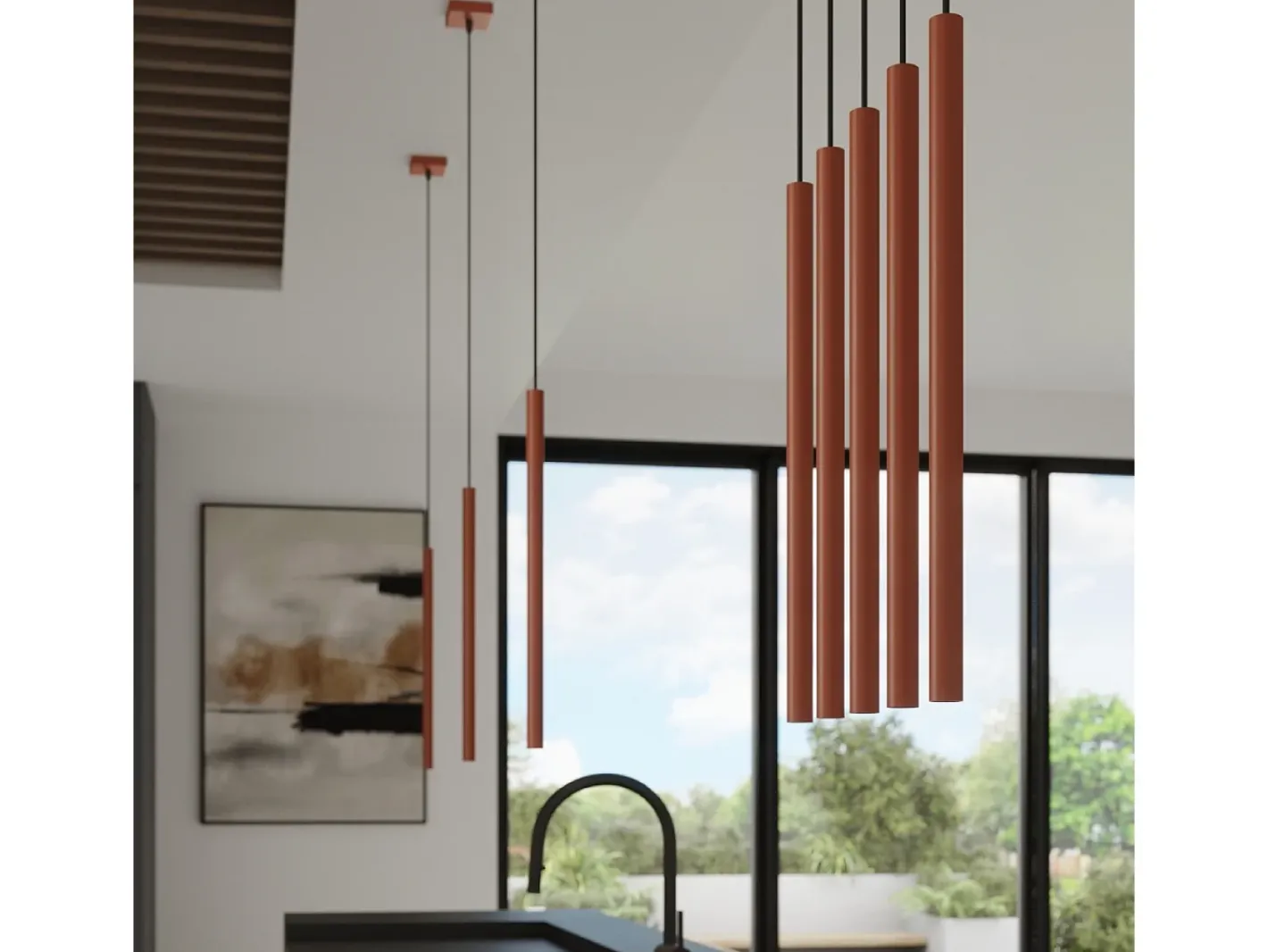 Sollux Lighting Lámpara Suspendida-Lámpara colgante Brill moderno de acero - 3 fuentes luminosas 4000K - L.30 x A.94 cm - ocre Rojo