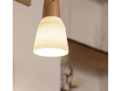 Ledkia Lámpara Suspendida-Lámpara Colgante Cerámica y Madera Retilles Blanco Multicolor