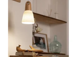 Ledkia Lámpara Suspendida-Lámpara Colgante Cerámica y Madera Retilles Blanco Multicolor