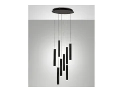 Outlet Lámpara colgante circular Fabas Luce Prado de 8 luces - LED regulable de 52 W - Rosetón redondo mate Negro