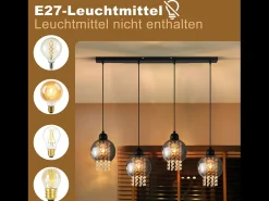 Outlet NETTLIFE Lámpara colgante de cristal para mesa de comedor, moderna lámpara colgante E27 para sala de estar Negro