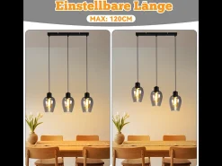 NETTLIFE Lámpara colgante de mesa de comedor negra - Lámpara colgante vintage de vidrio ahumado con una sola llama E27 sin fuente de luz Negro Online