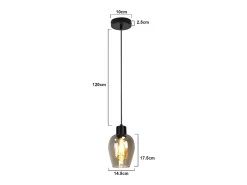 NETTLIFE Lámpara Suspendida-Lámpara colgante de mesa de comedor negra - Lámpara colgante vintage de vidrio ahumado con una sola llama E27 Negro