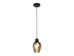 NETTLIFE Lámpara Suspendida-Lámpara colgante de mesa de comedor negra - Lámpara colgante vintage de vidrio ahumado con una sola llama E27 Negro