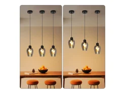 NETTLIFE Lámpara Suspendida-Lámpara colgante de mesa de comedor negra - Lámpara colgante vintage de vidrio ahumado con una sola llama E27 Negro