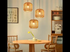 Clearance NETTLIFE Lámpara colgante de ratán bohemio para mesa de comedor - 3 bombillas E27, altura ajustable, estilo retro, para salón o dormitorio (bombillas no incluidas) Multicolor