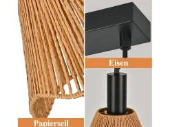 NETTLIFE Lámpara Suspendida-Lámpara colgante de ratán bohemio con 3 luces - Lámpara de araña vintage de cuerda de cáñamo trenzada E27 -(bombillas no incluidas) Marru00f3n