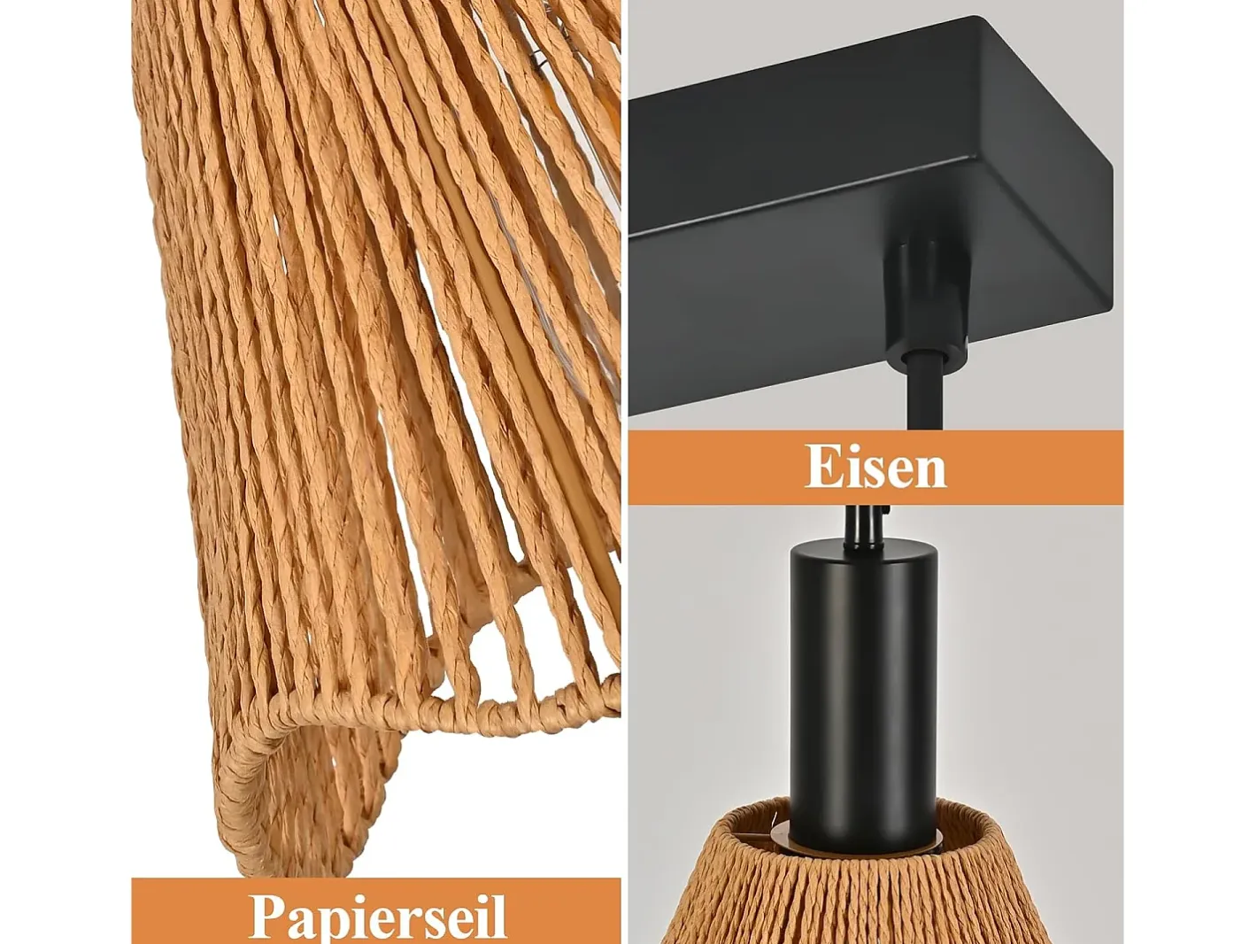 NETTLIFE Lámpara Suspendida-Lámpara colgante de ratán bohemio con 3 luces - Lámpara de araña vintage de cuerda de cáñamo trenzada E27 -(bombillas no incluidas) Marru00f3n