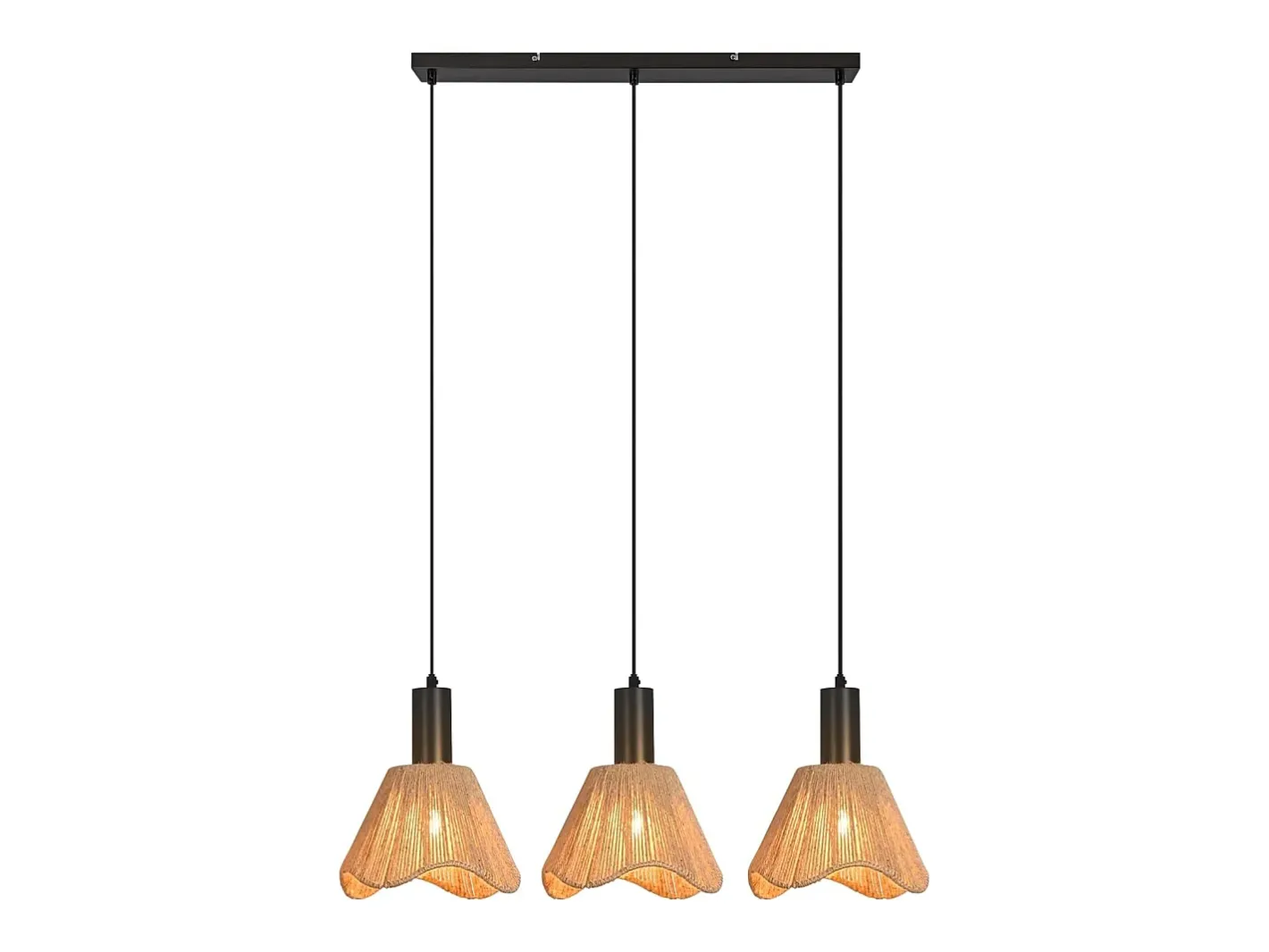 NETTLIFE Lámpara Suspendida-Lámpara colgante de ratán bohemio con 3 luces - Lámpara de araña vintage de cuerda de cáñamo trenzada E27 -(bombillas no incluidas) Marru00f3n