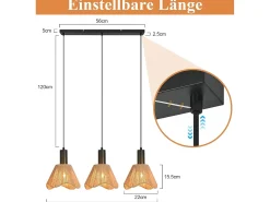 NETTLIFE Lámpara Suspendida-Lámpara colgante de ratán bohemio con 3 luces - Lámpara de araña vintage de cuerda de cáñamo trenzada E27 -(bombillas no incluidas) Marru00f3n