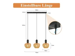 Discount NETTLIFE Lámpara colgante de ratán bohemio con 3 luces - Lámpara de araña vintage de cuerda de cáñamo trenzada E27 - Iluminación (bombillas no incluidas) Marru00f3n