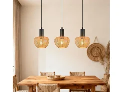 Discount NETTLIFE Lámpara colgante de ratán bohemio con 3 luces - Lámpara de araña vintage de cuerda de cáñamo trenzada E27 - Iluminación (bombillas no incluidas) Marru00f3n