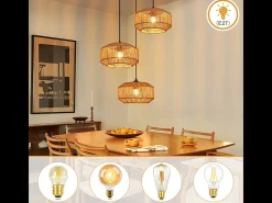 NETTLIFE Lámpara colgante de ratán Φ25 Lámpara colgante vintage para mesa de comedor, 1 luz, diseño retro con casquillo E27 (bombilla no incluida) Multicolor Online
