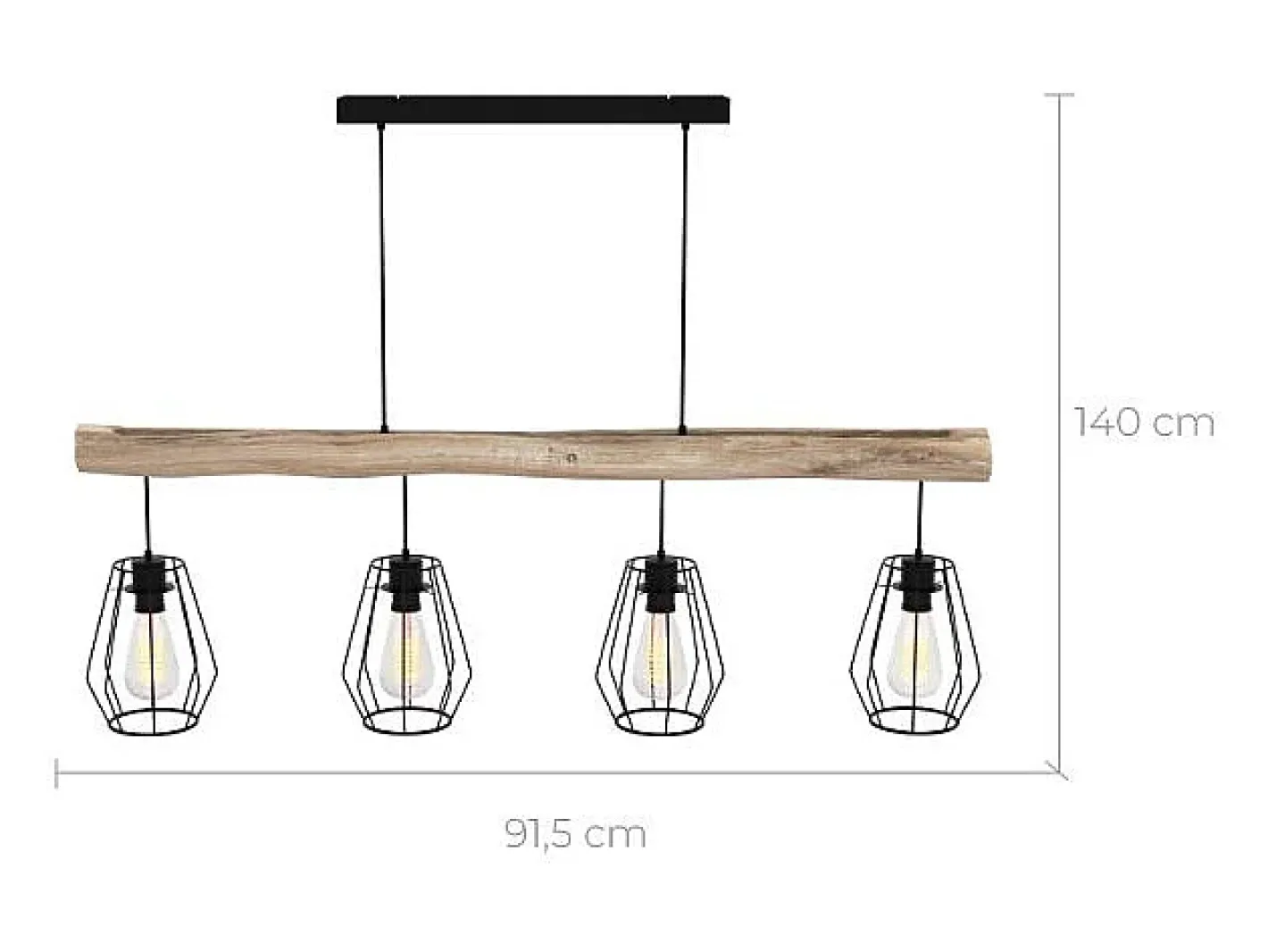 Rendez-Vous Déco Lámpara Suspendida-Lámpara colgante en madera y metal 4 lámparas - Clotilde Negro
