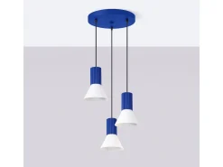 Clearance Sollux Lighting Lámpara colgante Estria desván de acero/aluminio - 3 fuentes luminosas - L.30 x A.120 cm - /ultramar Blanco