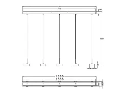 Clearance Lámpara colgante Fabas Luce Dunk de 5 luces - LED regulable de 40 W - Aluminio cepillado Diseño lineal Gris