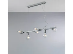 Lámpara Suspendida-Lámpara colgante Fabian en hierro lacado blanco y plata 6 luces L.101 X 16 BL293-6-ARG Plateado