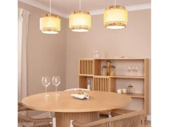 Ledkia Lámpara Suspendida-Lámpara Colgante Fibras Naturales Tri Orleans Beige Multicolor