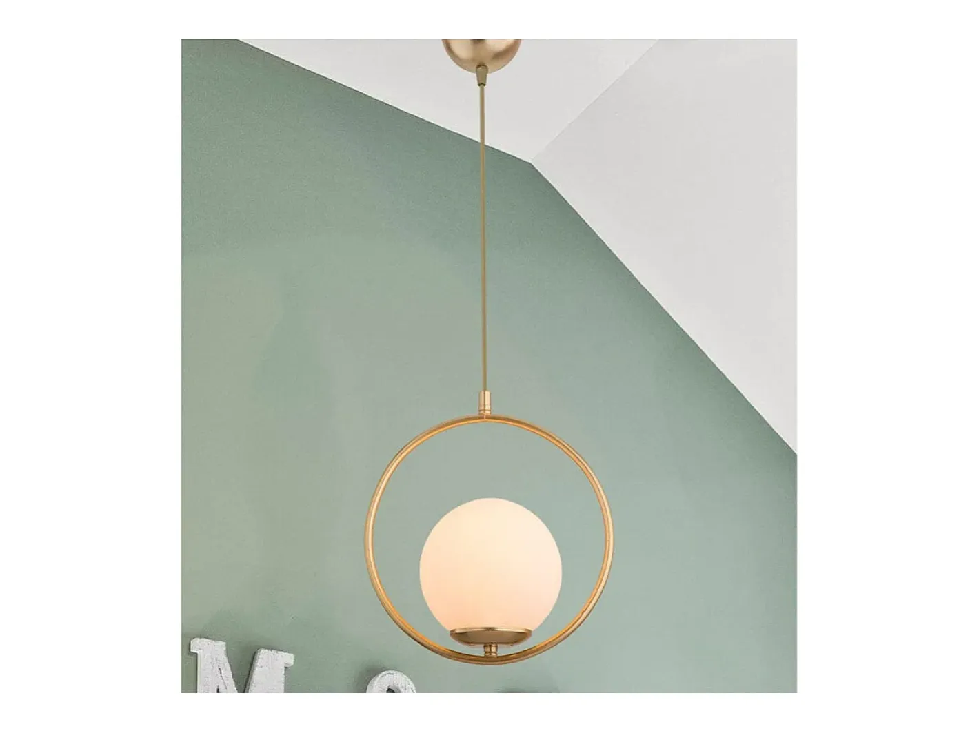 marque Lámpara Colgante Geométrica Moderna en Metal y Vidrio Oro E27 Blanco Clearance