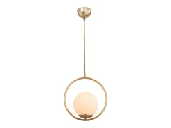 marque Lámpara Colgante Geométrica Moderna en Metal y Vidrio Oro E27 Blanco Clearance