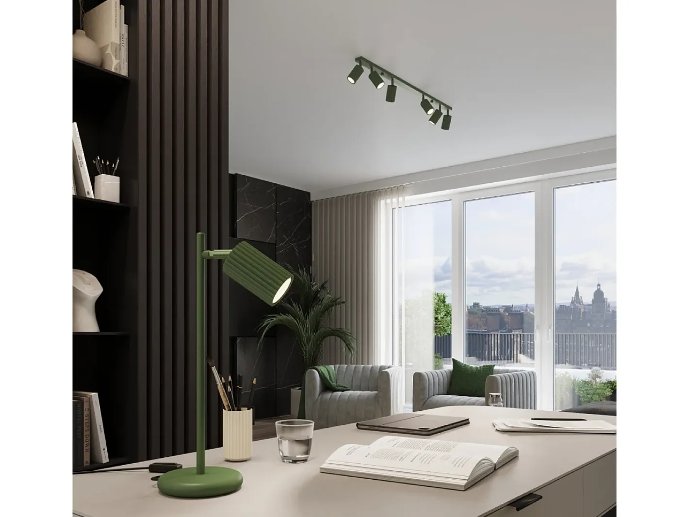 Sollux Lighting Lámpara Suspendida-Lámpara colgante Gloow minimalista de aluminio - 3 fuentes luminosas 3000K - L.45 x A.98 cm - oliva Verde