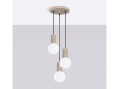 Sollux Lighting Lámpara Colgante Halo Moderno De Aluminio/Vidrio - 3 Fuentes Luminosas - L.25 X A.125 Cm - Gris Pardo Marru00f3n New