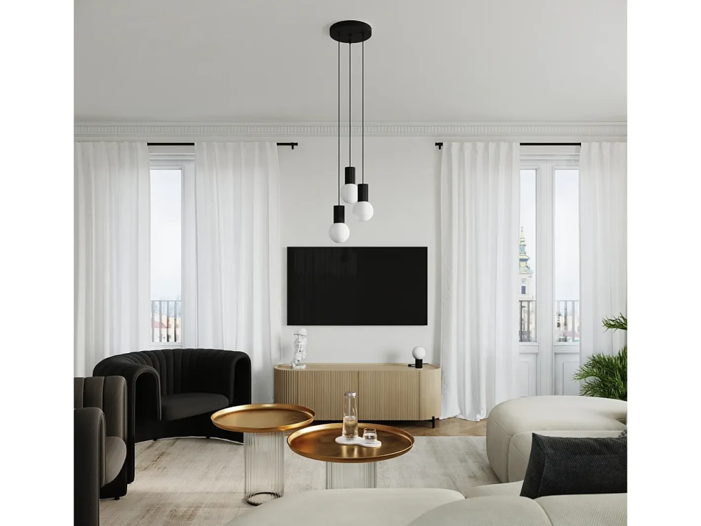 Sollux Lighting Lámpara Colgante Halo Moderno De Aluminio/Vidrio - 3 Fuentes Luminosas - L.25 X A.125 Cm - Negro