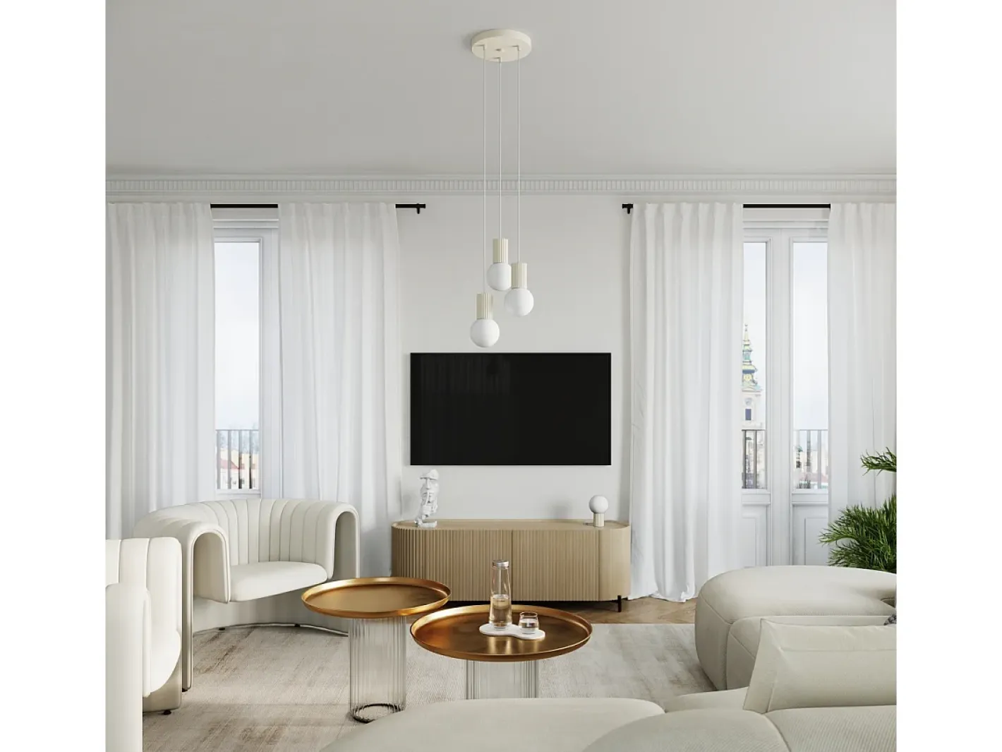 Sollux Lighting Lámpara Colgante Halo Moderno De Aluminio/Vidrio - 3 Fuentes Luminosas - L.25 X A.125 Cm - Beige Clearance