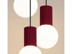 Outlet Sollux Lighting Lámpara Colgante Halo Moderno De Aluminio/Vidrio - 3 Fuentes Luminosas - L.25 X A.125 Cm - Borgoña Rojo