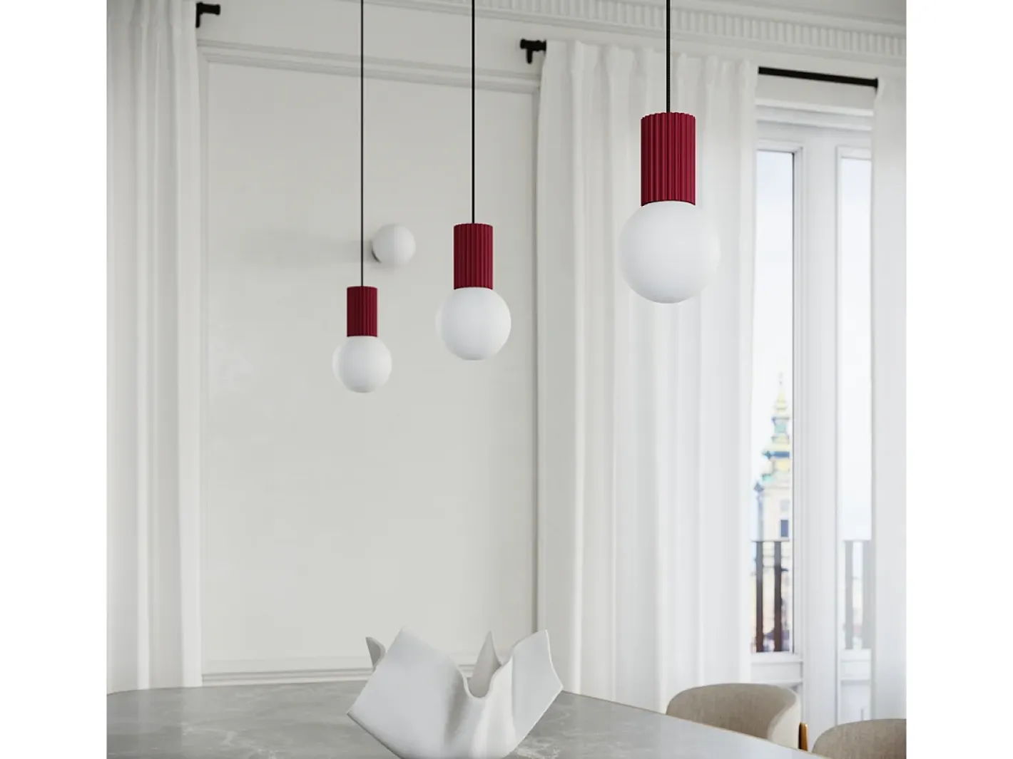 Outlet Sollux Lighting Lámpara Colgante Halo Moderno De Aluminio/Vidrio - 3 Fuentes Luminosas - L.25 X A.125 Cm - Borgoña Rojo